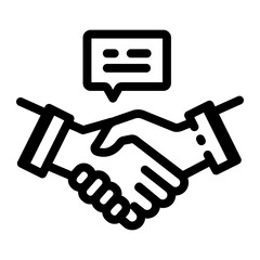 A linear icon of a handshake depicting deal done 

