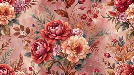 A Seamless Pattern of Exquisite Autumnal Blooms Featuring Rich Hues and Lush Botanical Details