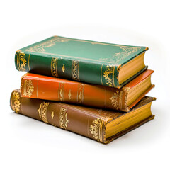 Realistic stack of three colorful hardcover books isolated on white background