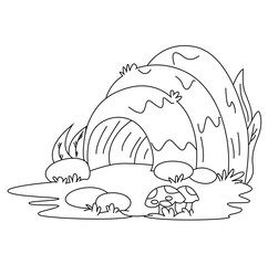 Cute cartoon hand drawn vector cave or den coloring page.