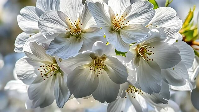 White cherry blossoms blooming, garden, sunlight, spring, background blur, website header