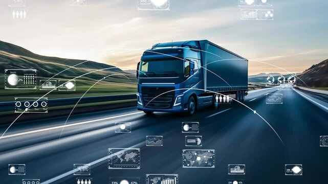 Futuristic freight transportation with high-speed truck on smart road
