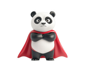 Naklejka premium superhero panda with red cape stands confidently, showcasing playful yet determined expression. This charming character embodies bravery and fun, appealing to both children and adults alike