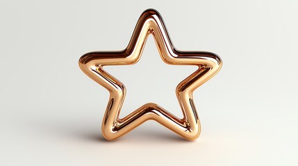Rose Gold 3D Star Minimalist Geometric Shape on White Background