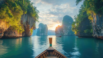 James bond island with boat for traveler at the most attraction place at Phang-Nga bay, Phang-Nga province Thailand. 