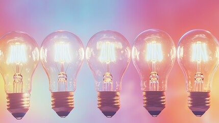 Five Vintage Light Bulbs Illuminating Against a Colorful Background Creating a Warm Atmosphere