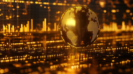 Obraz premium golden globe surrounded by various financial charts and symbols, representing the global influence and interconnectedness of the gold market in the modern world of economics