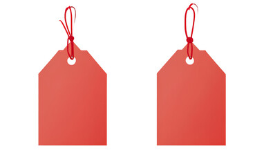 Two red blank price tags isolated on a transparent background