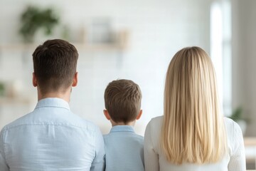 Fototapeta premium Family bonding moments home interior candid photography bright atmosphere rear view togetherness concept