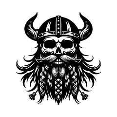 Viking Skull with Helmet, Horns, and Braided Beard