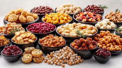 Stunning presentation of a variety of gourmet nuts perfect for elegant events showcasing lavish snack options