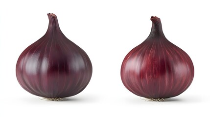 Fototapeta premium Close-Up View of Two Fresh Purple Onions with Glossy Skin on White Background