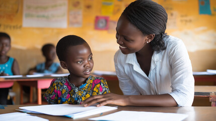 Fototapeta premium teacher helping student in classroom