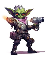 Steampunk Space Pirate Goblin with Mechanical Arm