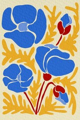 Naklejka premium Floral abstract elements. Botanical composition. Modern trendy Matisse minimal style. Floral poster, invite. Vector arrangements for greeting card or invitation design on background. 