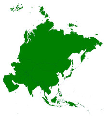 Asia Continent Green Map – Silhouette Illustration