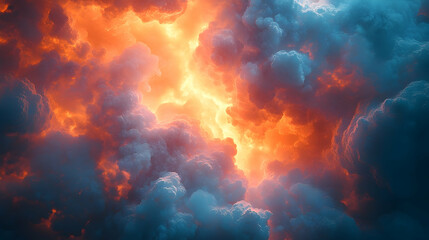 Fototapeta premium Dramatic sunset clouds illuminating the sky with vibrant orange and blue hues, creating a mesmerizing atmosphere