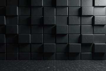 Polished 3D wall background with black futuristic blocks tiles,  tile,  3D