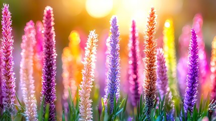 Naklejka premium Colorful Flowers in Sunlight Nature Background with Sunlight Blooming Petals