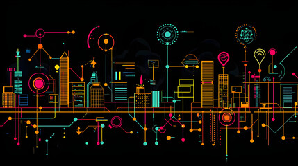 Obraz premium AI,Concept map, technological concept map, smart agriculture, smart healthcare, design, concept, illustration, background, art, pattern, texture, energy, technology, digit, vector, animation, business