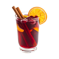 Glass of Cranberry Orange Mulled Sangria Isolated on Transparent Background