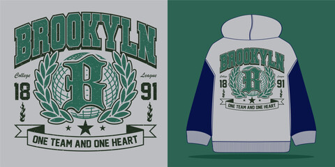 Vintage college varsity Brooklyn athletic league design with retro typography and emblem. Perfect for graphic tees, t-shirts, hoodies, and sweatshirts. - Vector illustration