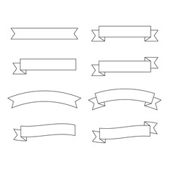 Set of Black Outline Ribbon Banners and Labels - Flat Design Illustration	