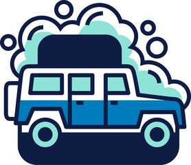 Car Wash Flat Illustration with Bubbles