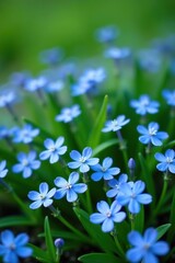 Tiny blue flowers of Veronica plants ground cover blooming in a spring garden, creating a colorful nature background,  background,  garden