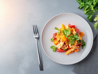A beautifully plated innovative dish made with leftover vegetables arranged artfully on a table ready for enjoyment