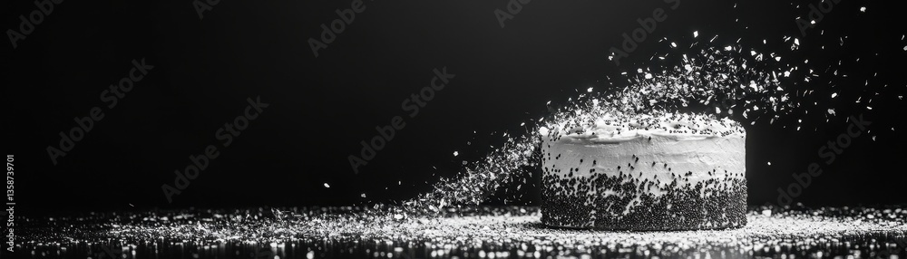 Fototapete abstract monochrome image of crumbling structure with white particles on black background