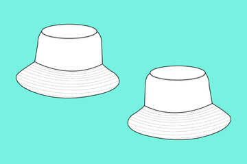  Black and white hat flat sketch outline CAD mockup template.