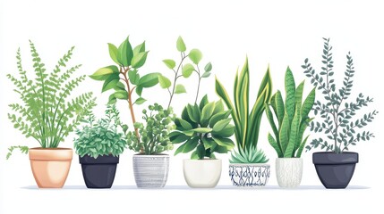 Obraz premium Collection of Lush Green Potted Plants on White Background