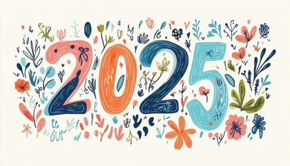 Naklejka premium Colorful Floral 2025 New Year Design