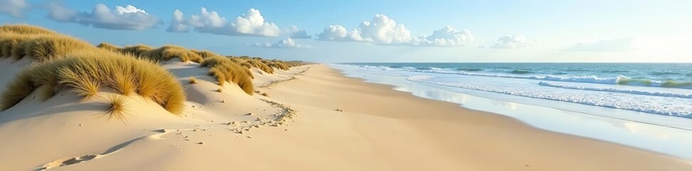 Sandy beach with dunes and ocean waves on Langeoog Island in the North Sea,  Langeoog,  nature