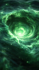 A swirling vortex of green energy in water