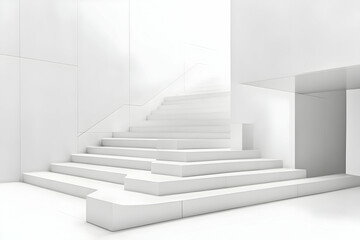 Obraz premium Architectural rendering of a minimalist interior with white staircase