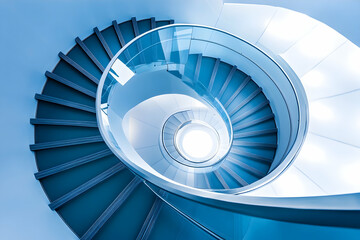 Fototapeta premium Modern architectural spiral staircase leading upwards through its central axis