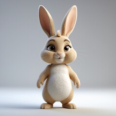 Obraz premium Cute pink cartoon Easter bunny with a basket and egg, a fun spring holiday illustration