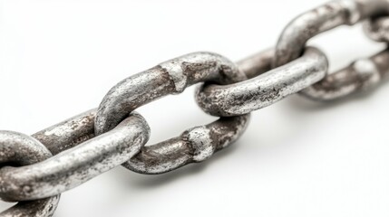 Obraz premium Close-up of a metallic chain link, high detail, white isolate background.