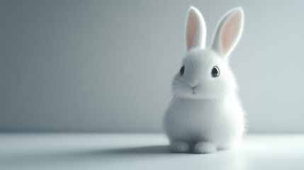 Fototapeta premium white bunny sits on a white background