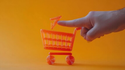 Online shop growing concept, ecommerce marketplace, Web online shopping and delivering, Finger pointing at arrow and shopping cart