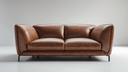 Fototapeta premium A luxurious leather sofa and armchair offer comfortable seating for a stylish living room interior