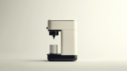 A minimalist white coffee machine with a cup.