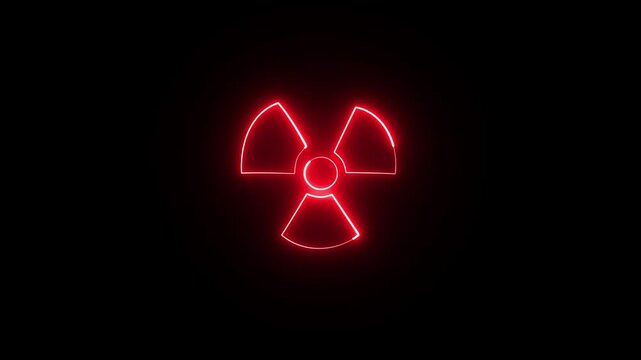 Radiation icon button, radioactive sign. A animation of the radiation warning symbol on a black screen. This attention-grabbing visual for emphasizing caution, danger, and risk in nuclear chemicals.