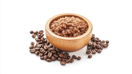 Naklejka premium Homemade coffee scrub and beans isolated on white background