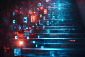Fototapeta premium A futuristic digital illustration of icons and data flow