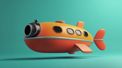 Orange Cartoon Submarine on Teal Background