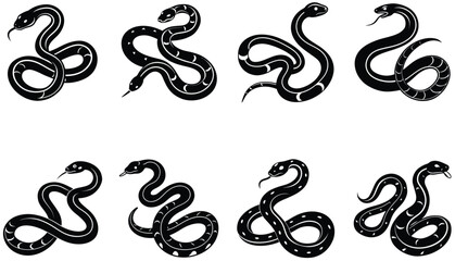 Tree Snake Vector Shilhouette Bundle Set Collection. Vipe Snake Vector Shilhouette Bundle Set Collection. Cobra Snake Vector Shilhouette Bundle Set Collection. Pytho Snake, Anaconda Snake