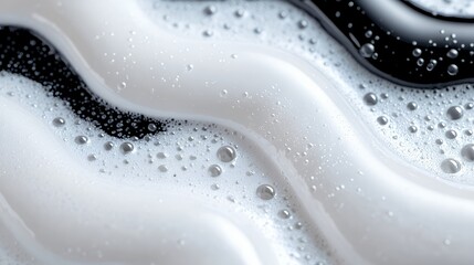 Obraz premium Creamy White Wave Patterns with Water Droplets Macro Texture Abstract Art